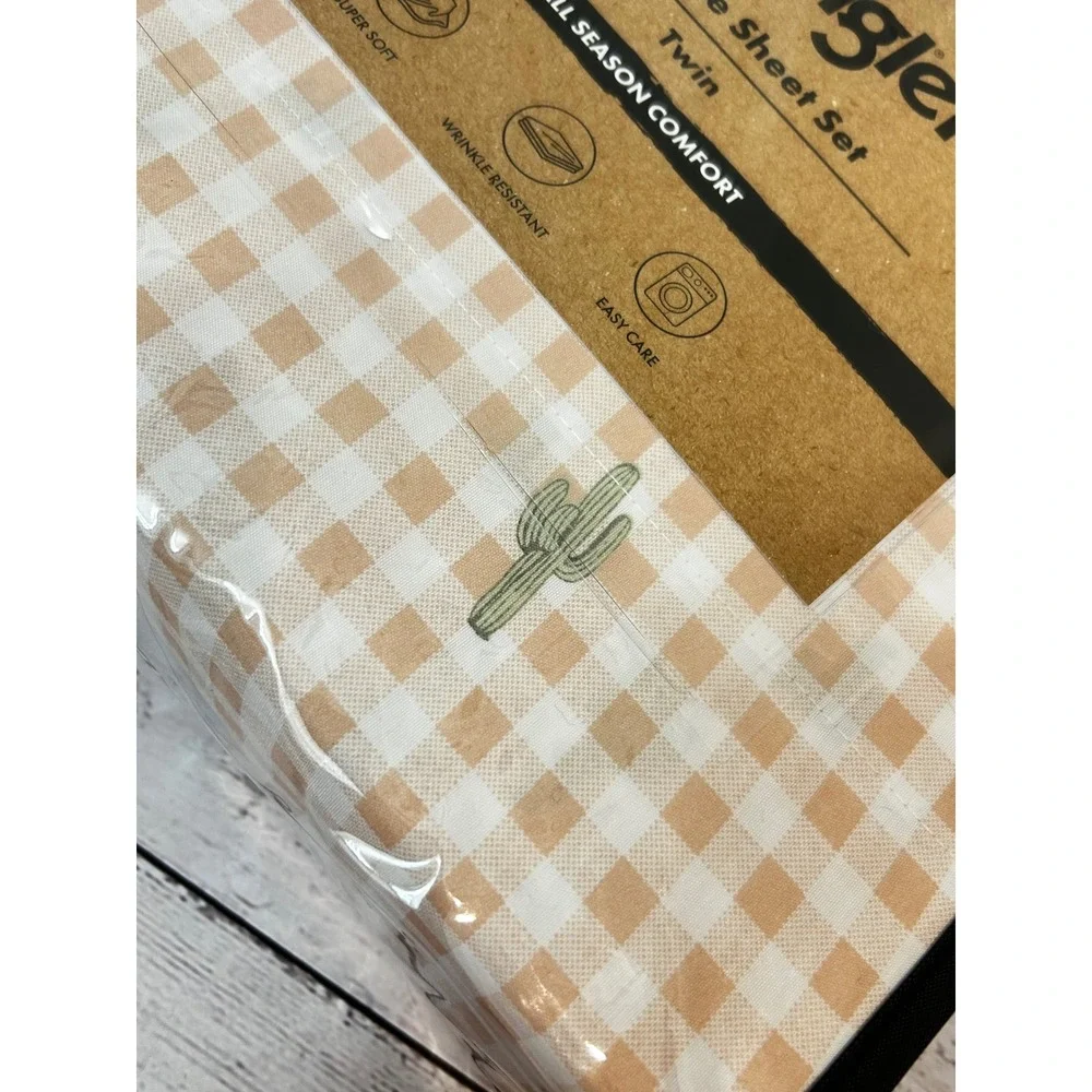 Wrangler Twin Sheet Set 4-Piece Cactus Gingham Pink